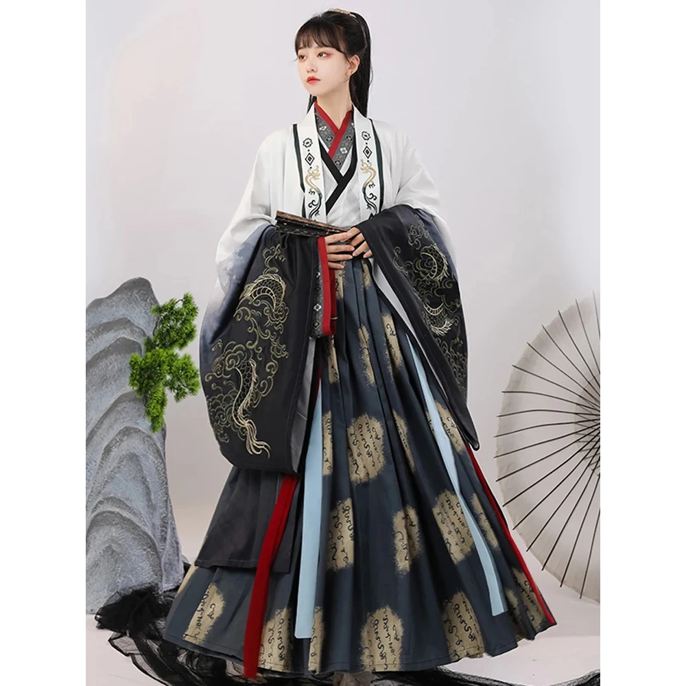 Chinese Dress Women Ancient WeiJin Hanfu Traditional Embroidery Tang Dynasty Dresses Style Folk Dance Men Cosplay Kimono Costume