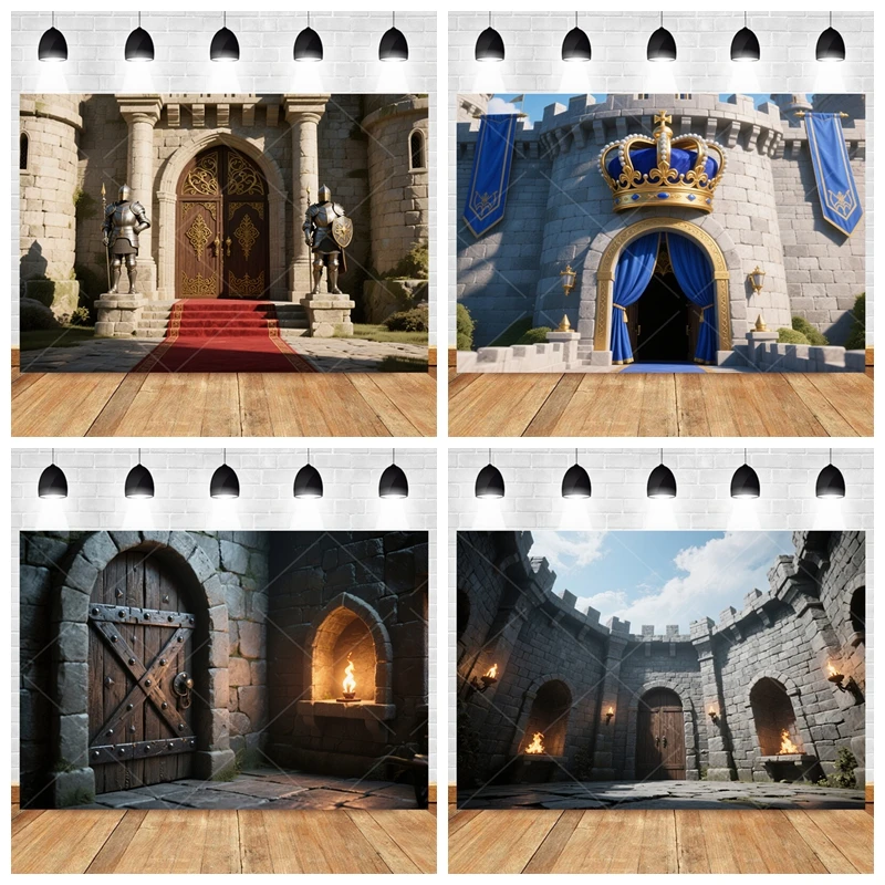 Medieval European Castle Photography Backdrop Retro Stone Wall Background for Boys Birthday Party Baby Shower Photo Studio