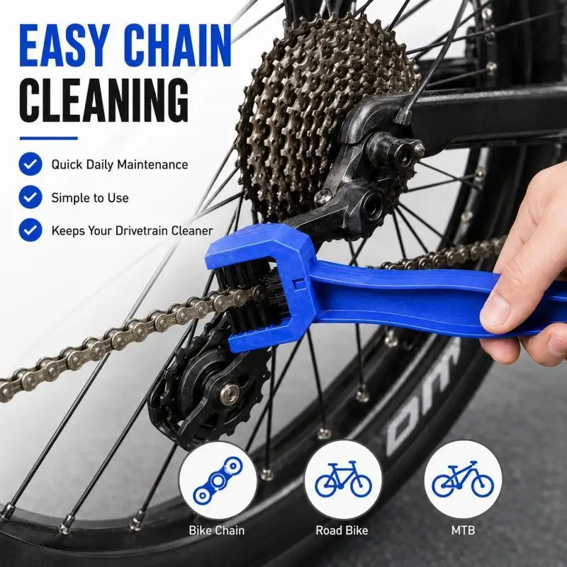Dual Head Bike Chain Cleaning Brush, 3-Sided Gear Cassette Cleaner Tool for Bicycle E-Bike Motorcycle