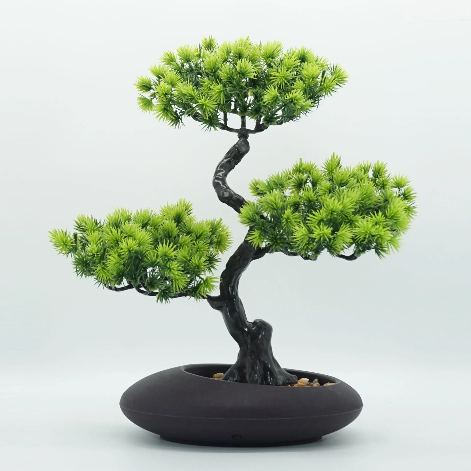 Simulation of Pine Trees, Chinese Zen Welcome Pine Potted Plants, Green Plants Bonsai on The Table Top, Living Room Decorations