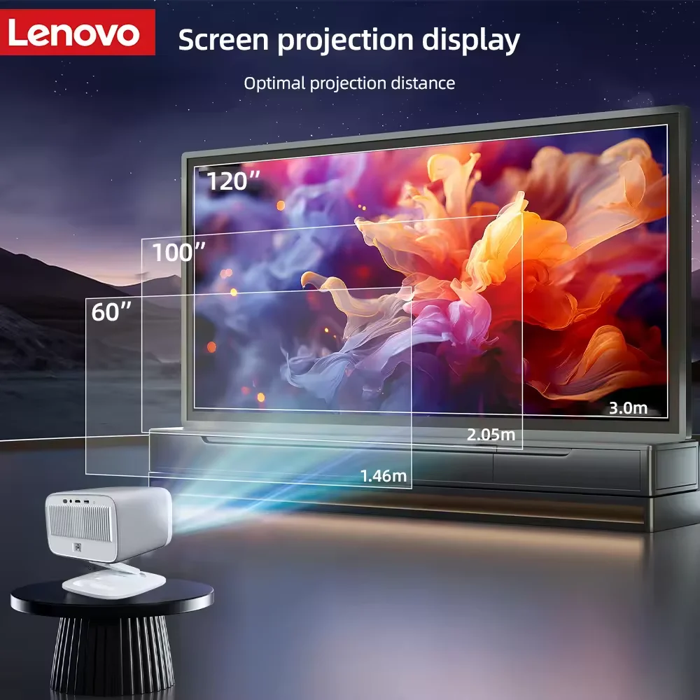 Projecteur portable Lenovo Xiaoxin 100P 570CVIA, mise au point automatique haute luminosité 1920x1080dpi Wifi6 360 °   Projecteur de cinéma maison PTZ 1080P
