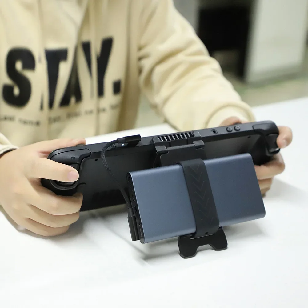 For Steam Deck Game Console Power Bank Holder with Elastic Fixing Strap for Reliable Fit and Comfortable Upright Gaming Position