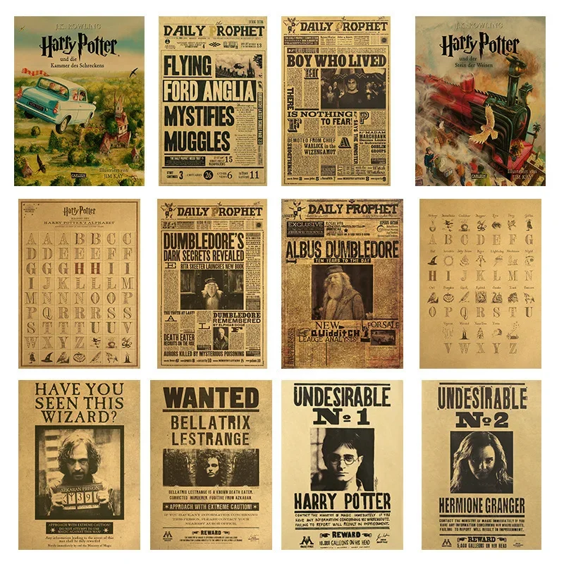 

Vintage Retro Harry Potter Ins Style Poster Wall Sticker Art for Dorm Bar Cafe Bookstore Bedroom Door Head Decor Mural