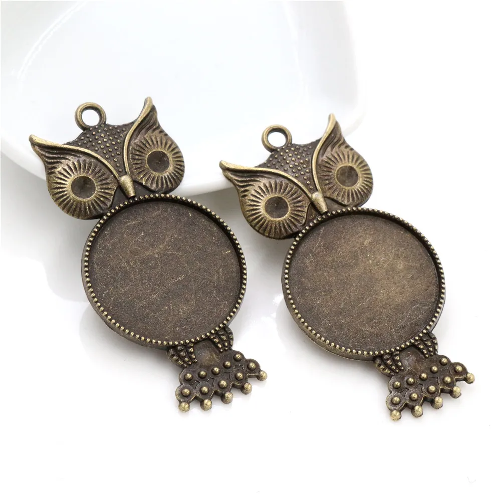 New Fashion 5pcs 25mm Inner Size Antique Silver Plated Bronze Black Owl Style Cabochon Base Setting Charms Pendant