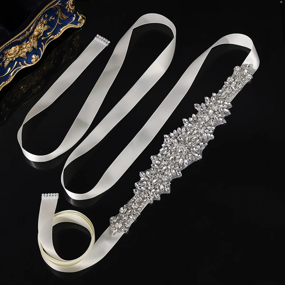 Crystal Rhinestones Wedding Belt Luxury Bridal Belts Sash White Ivory Champagne Ribbon For Women Evening Dress Bride Jewelry