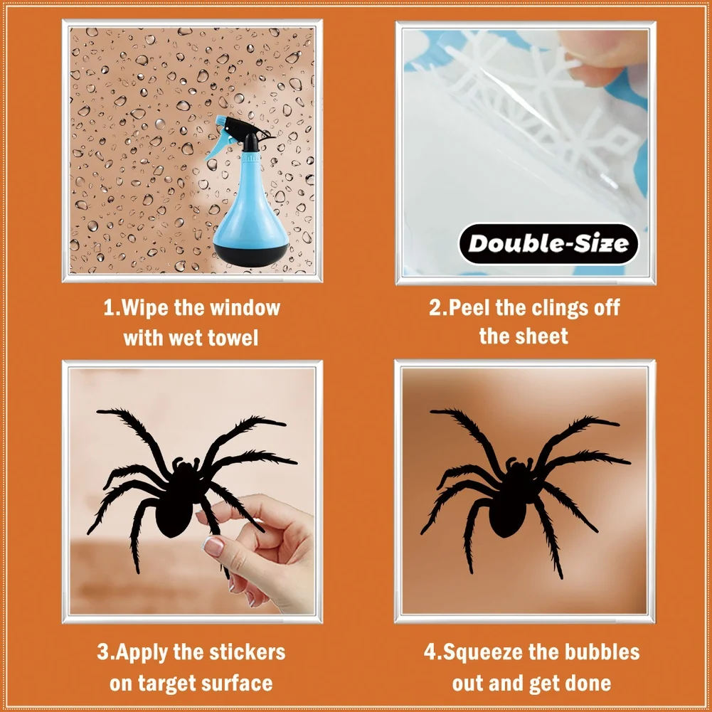 Static Cling Halloween Window Stickers Double Sided with Web Design for Windows Mirrors Glass and Smooth Indoor Use