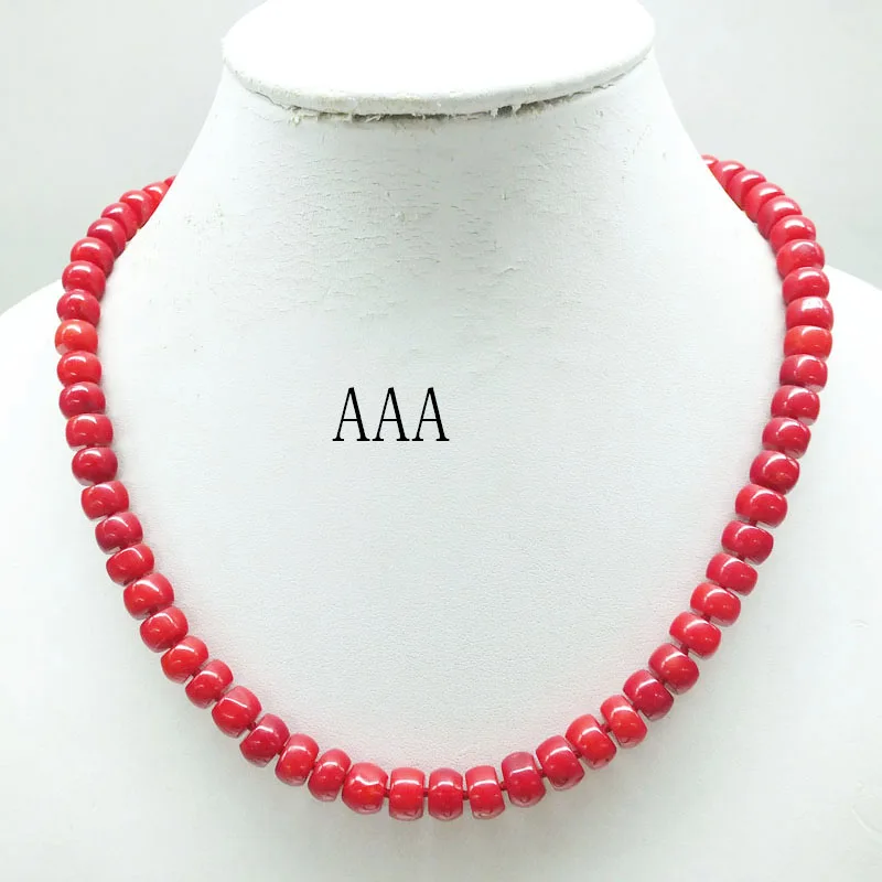 5X8MM 3A red coral necklace. Classic, beautiful bride wedding necklace 18\