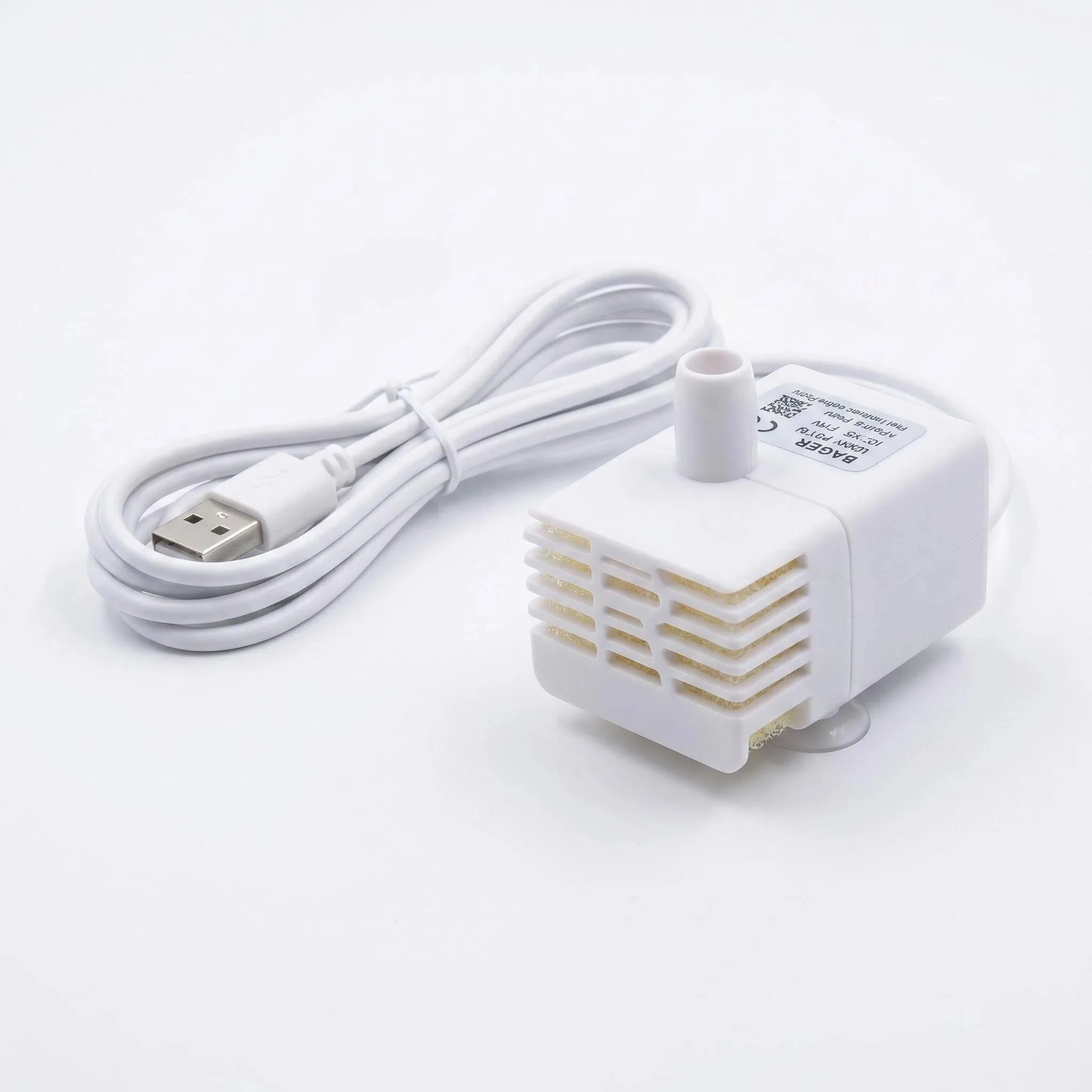 USB Mini Submersible Water Pump, DC 5V Quiet Pet Fountain Pump with Built-in Sponge Filter, 120-200 L/H, 8.5 MM Outlet