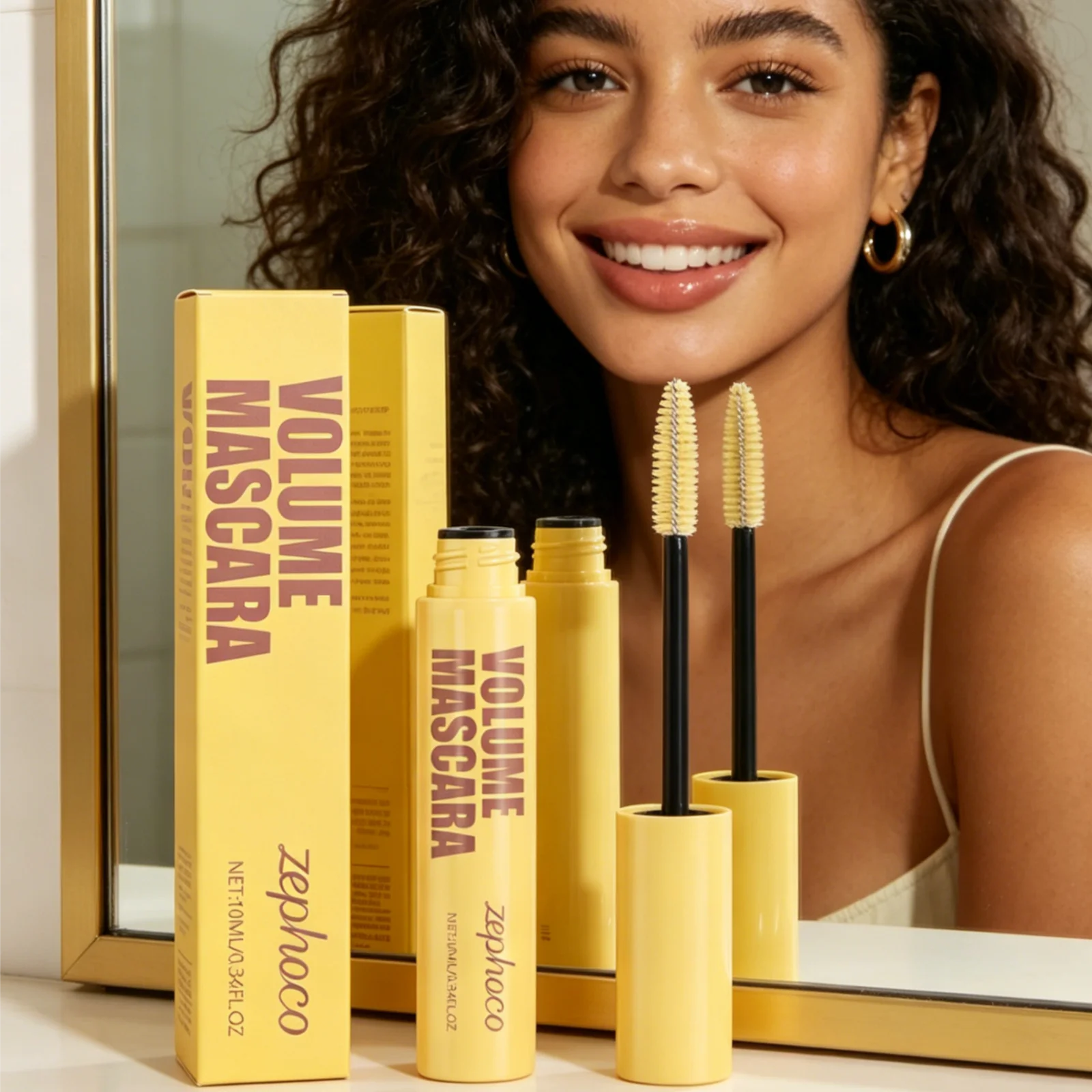 Zephoco Volume Mascara Fine Brush Head Even Coating Long Lasting Lengthening Lightweight Texture Quick Drying Waterproof Mascara