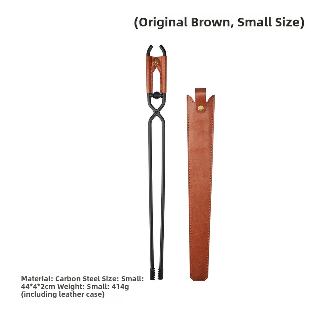 Thickened Anti-Scald Fire Tongs Portable Steel Charcoal Clips BBQ Burning Tongs With Leather Cover Outdoor Hardware Tools
