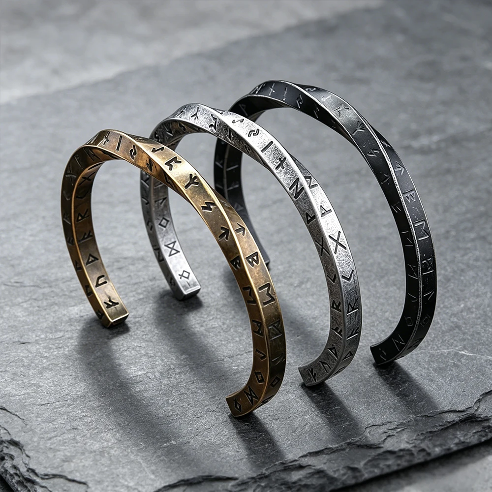 316L Stainless Steel Mobius Bangle Bracelet Men Women Vintage Norse Nordic Viking Rune Letter Talisman Jewelry Gifts Dropshippin