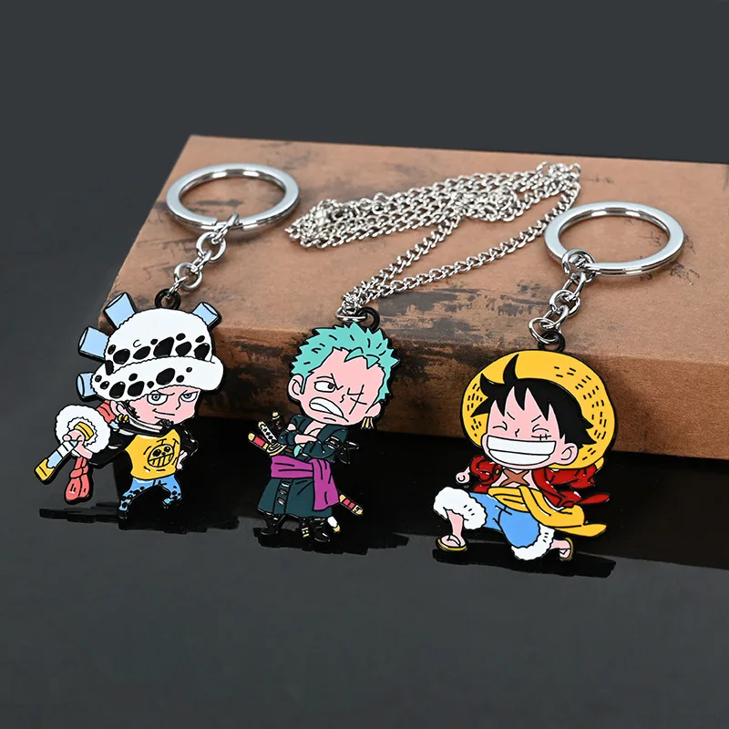 One Piece Cartoon Keychain Necklace Luffy Zoro Usopp Nami Skull Anime Action Figures Decorate Keychain Pendant Birthday Gifts