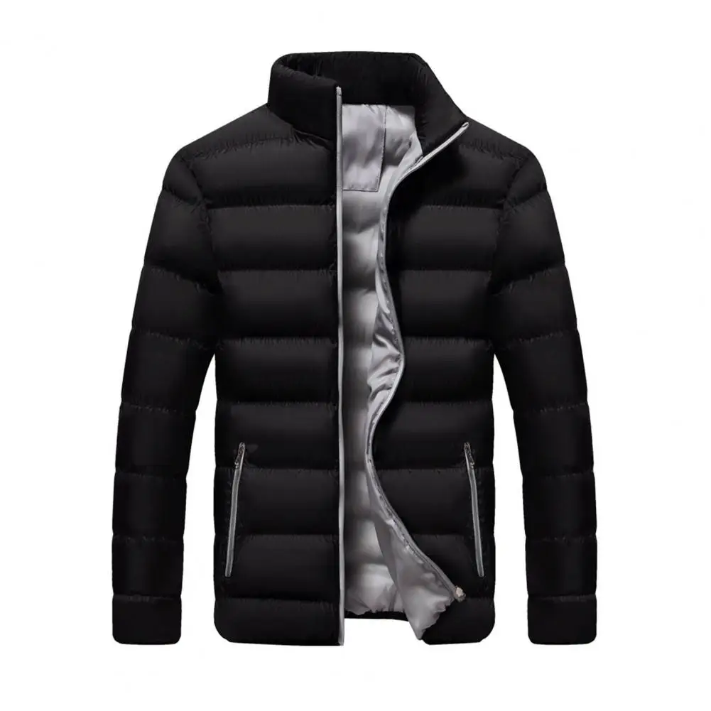 Jaqueta de algodão quente grossa masculina Windproof, Stand Collar, Zipper Pocket Parka, Casaco de inverno