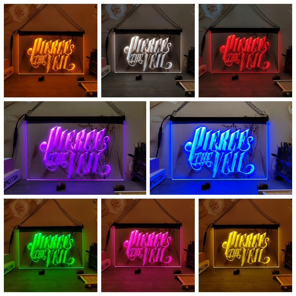 Pierce The Veil LED Neon Sign-3D Carving Wall Art for Home,Room,Bedroom,Office,Farmhouse Decor