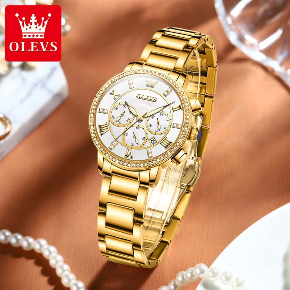 OLEVS New In Quartz Watch for Women Stainless Steel Waterproof Chronograph Auto Date Clock Fashion Elegant Ladies Wristwatches