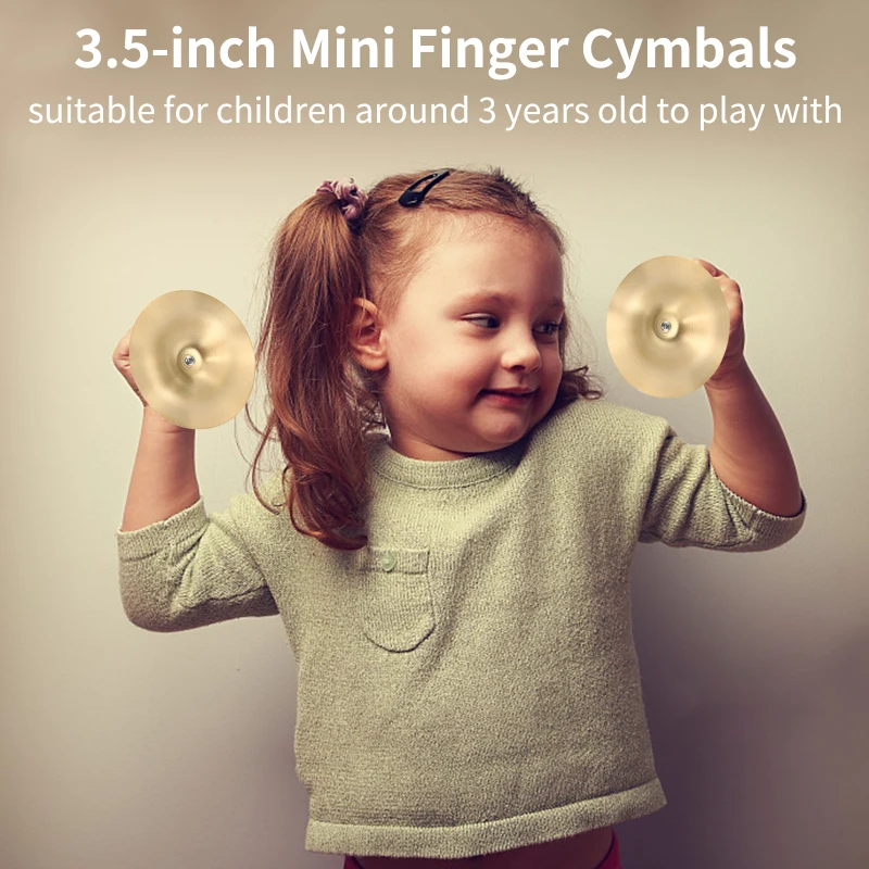 1Pair Copper Cymbal Mini Finger Cymbal 3.5 Inches Wooden Handle Finger Cymbal Orff Instrument Children Percussion Teaching Aids