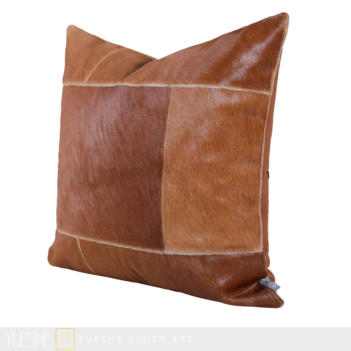 Modern simple and luxurious orange leather horsehair stitching cushion pillow model room club villa square pillowcase