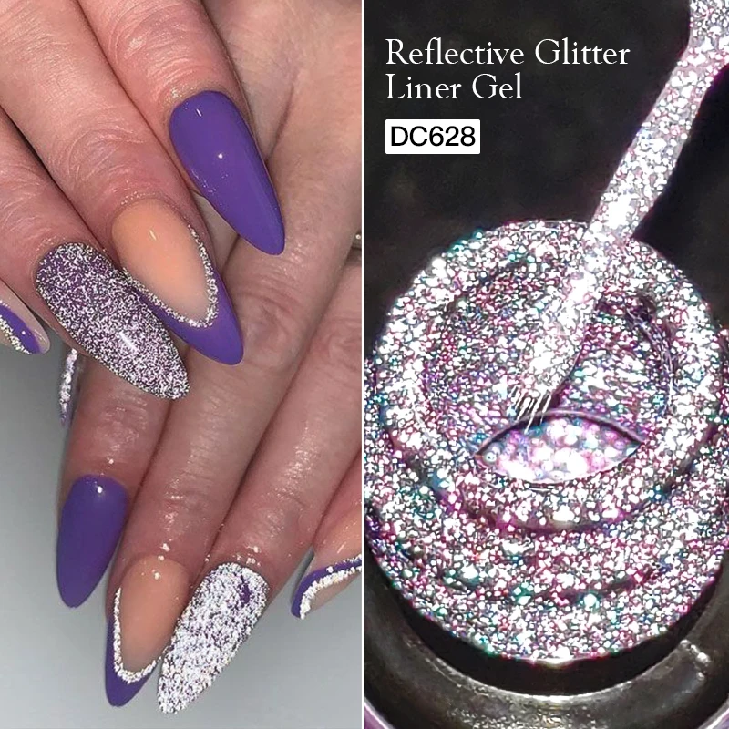 5ml Gold Silber Reflektierender Glitter Liner Gel Nagellack Set Rosa Farbe Leuchtend Funkelndes Französisches Semi-Permanentes Nagellack-Gel