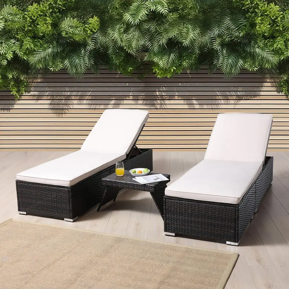 

Adjustable Outdoor Wicker Chaise Lounge with Side Table and Cushions for Patio, Pool, or Beach