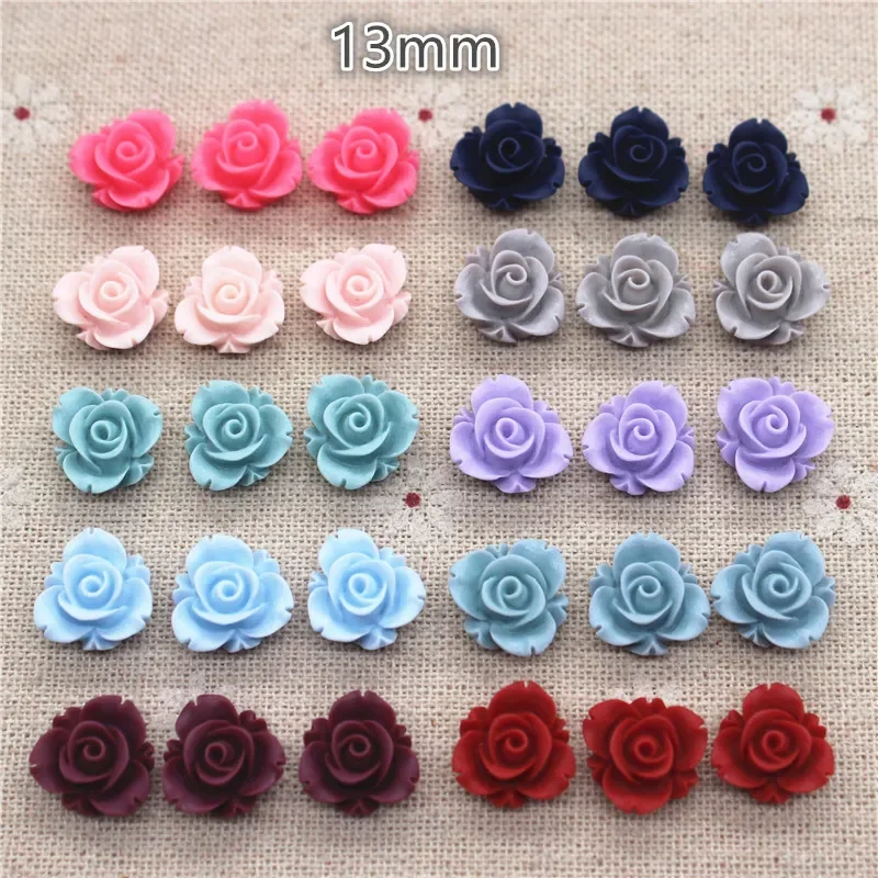 50 pezzi colori della miscela resina Vintage antica fiori di rosa Flatback Cabochon gioielli fai da te/decorazione Scrapbooking artigianale, 13mm