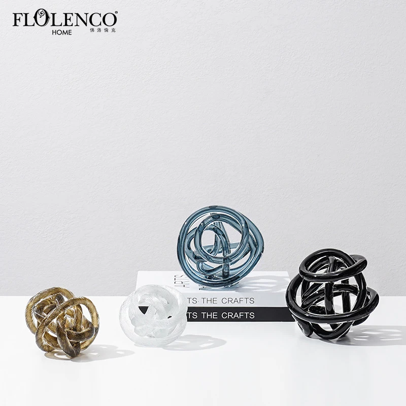 Modern minimalist colored glass circle and sphere designer model home living room TV cabinet coffee table decorative ornaments