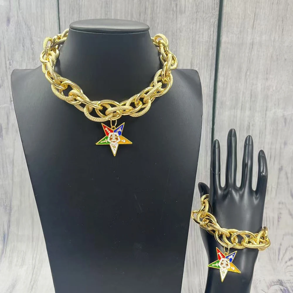 Nuevo diseño personalizado OES letra griega pentagrama colgante pulsera de oro conjunto de collar