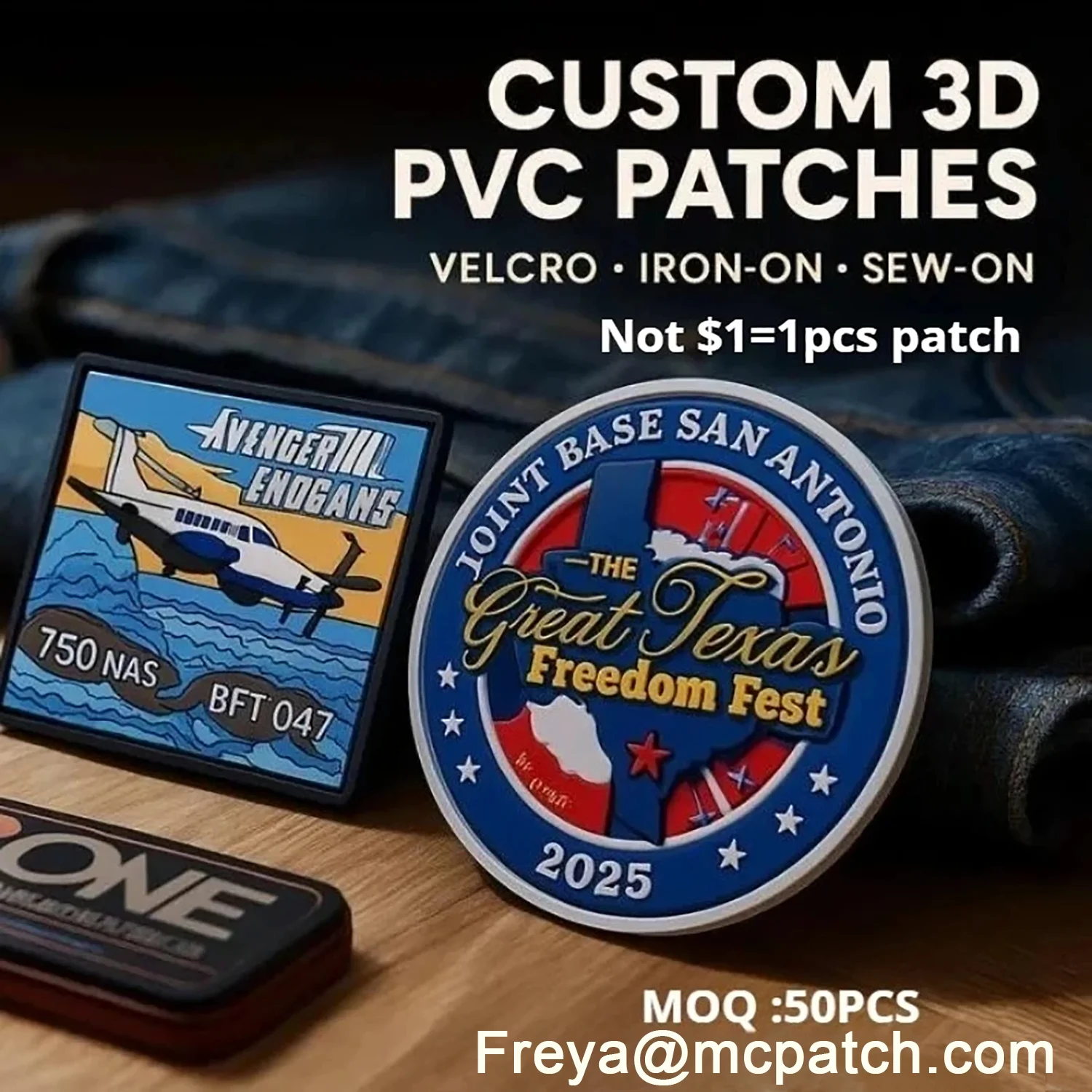 Wholesale Custom PVC Patches 3D Soft Rubber Patch Personalized Logo Badge Hook and Loop Backing Patch for Brand Clothing