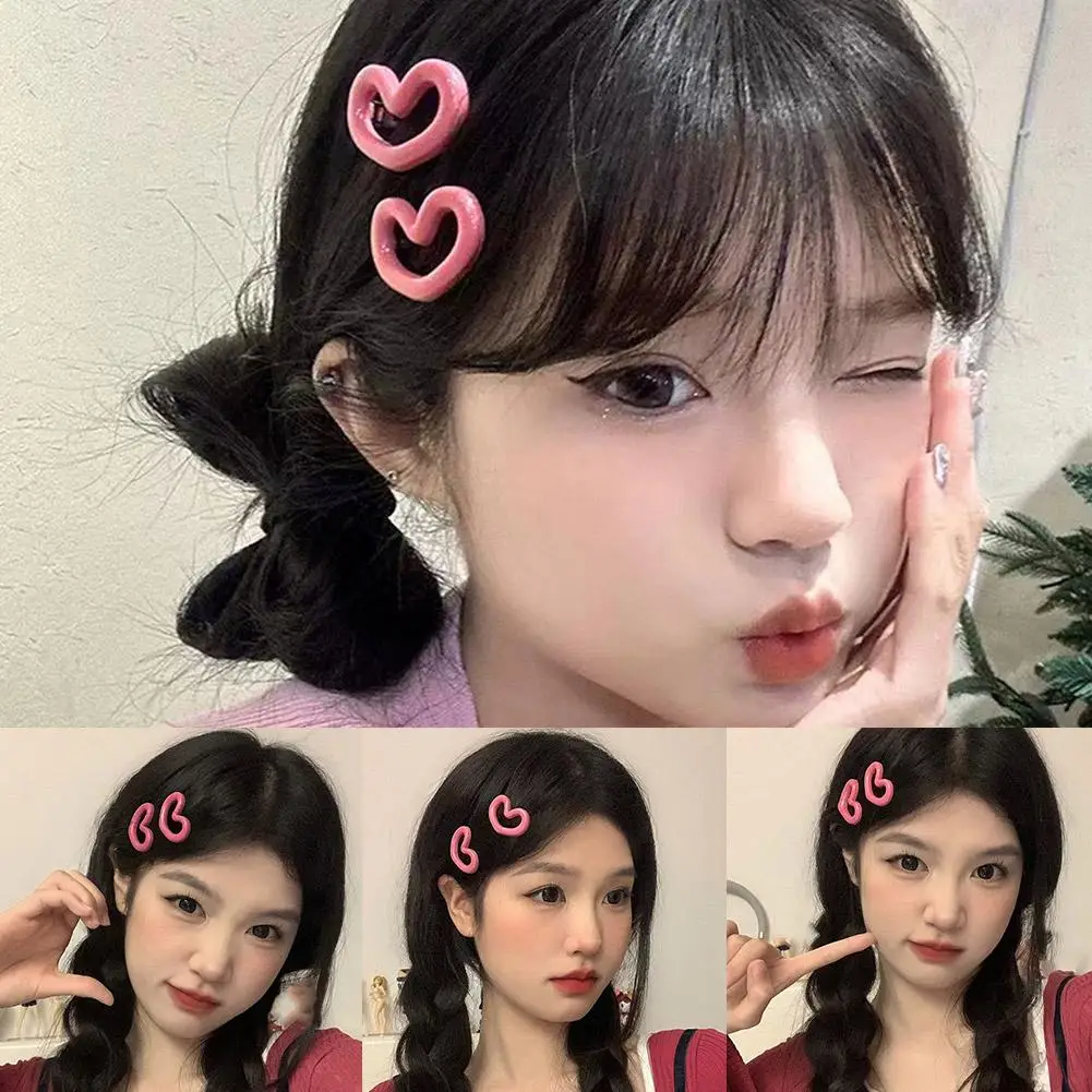 Super Cute Pink Beige Heart-shaped Pentagram Hair Clip for Women Stars Side Hairpin Kawaii Fairy Hairpin Korean Accessories T2M9