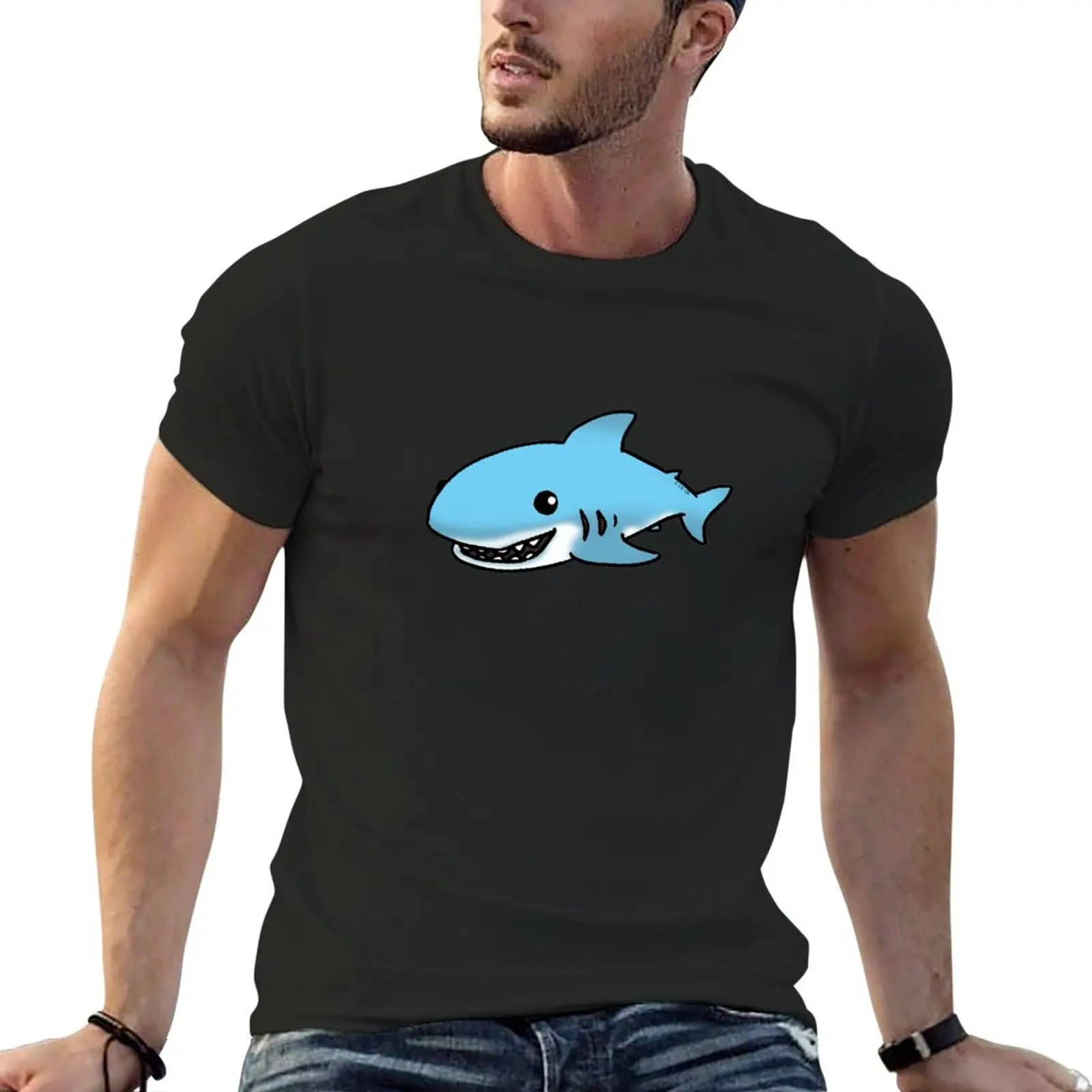 

Cute blue shark cartoon T-Shirt for a boy Blouse customs design your own hippie clothes mens graphic t-shirts anime