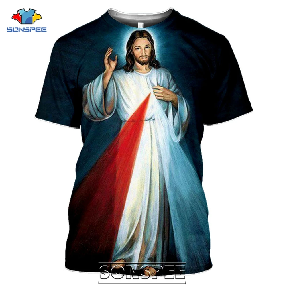 Religion T-shirt Men Women Jesus God Hip hop Cartoon Painting 3D Print Harajuku Casual Shirt