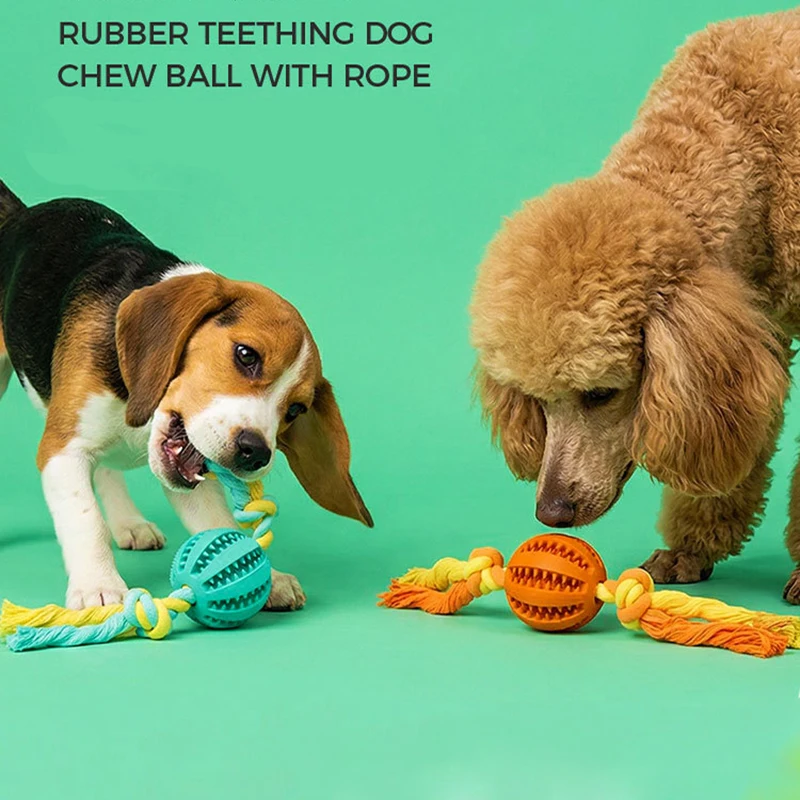 

Hot sale Pet toy dog cotton rope gnawing leaking food relieving rubber ball Teddy Mika interactive training dog toy ball