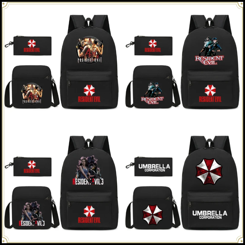 Juego de 3 Piezas de Accesorios para Videojuegos, Mochila, Bolso de Hombro y Estuche para Lápices de Leon de Resident Evil, Útiles Escolares, Regalo de Cumpleaños