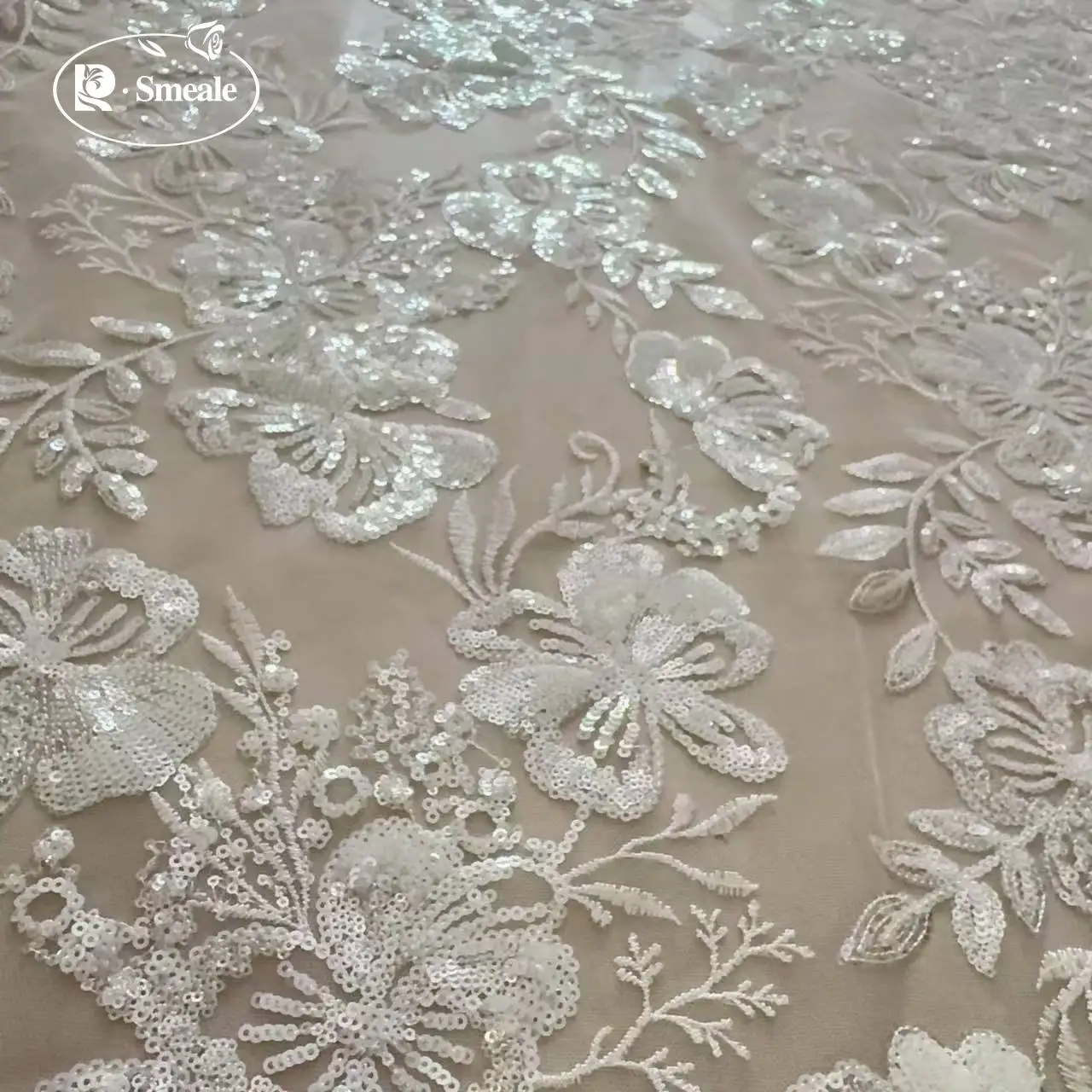 1 Meter. Neuer französischer Pailletten-Spitzenstoff, bestickte Blumenborte für Hochzeitskleider, DIY-Nähzubehör, Spitzenstoff als Meterware. – Detail 8