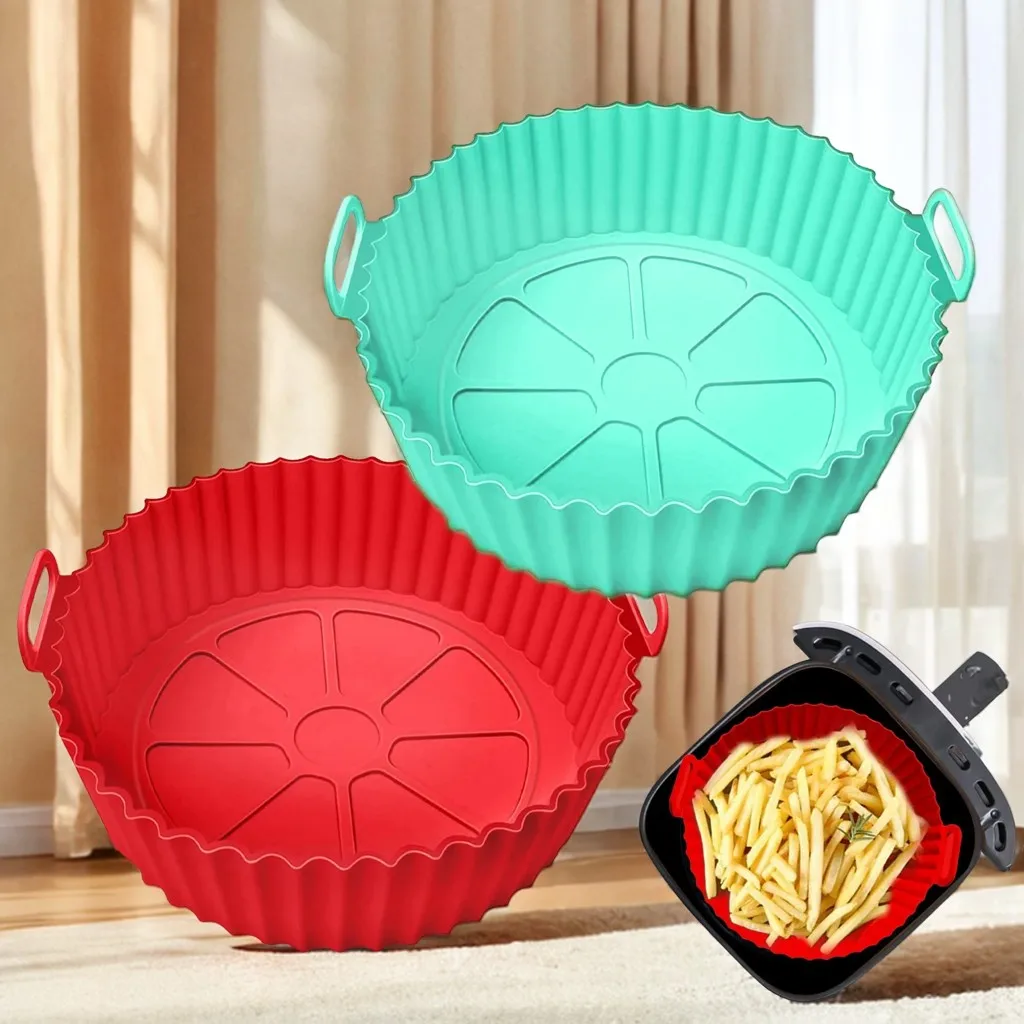 Reusable Oven Baking Tray Air fryer Round Silicone Mold Pizza Fried Chicken Silicone Basket Non Stick Pan Baking Accessories