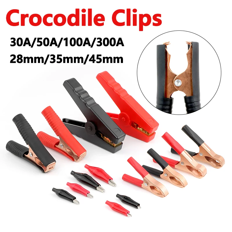 Black Red Set Crocodile Clips 30A~300A 28/35/45mm Plastic Alligator Test Clips Car Batteries Plug Power Connector Battery Clip