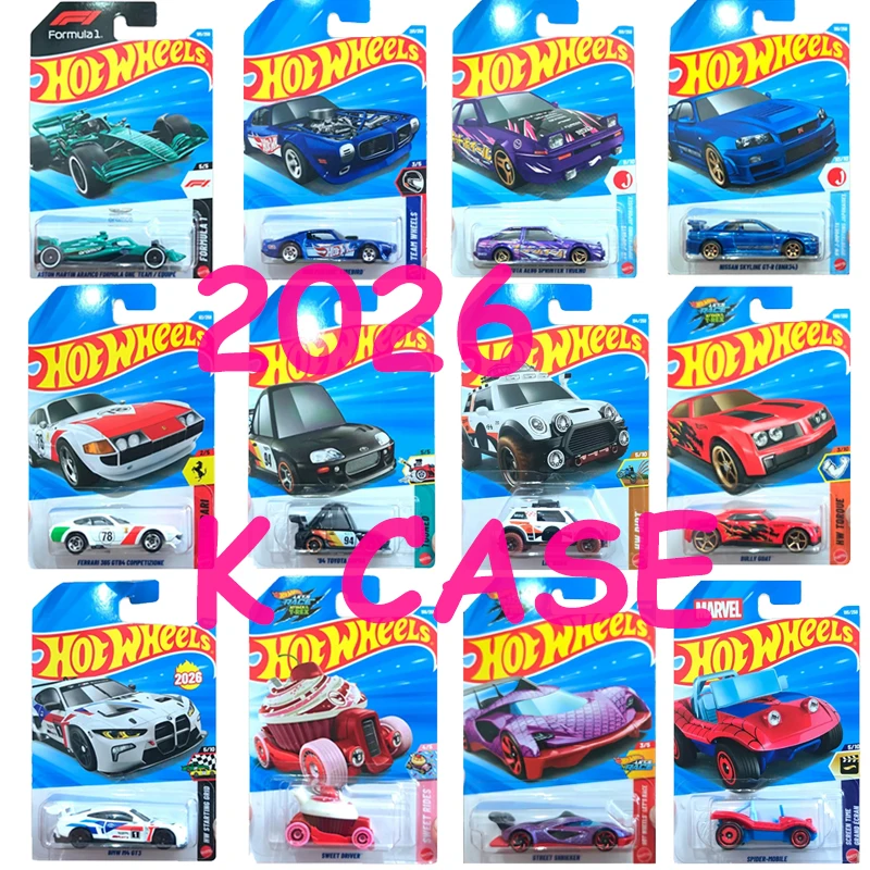 26K Hot Wheels Coche de Juguete de Carreras 1/64, Auto de Metal Fundido a Presión, Ferrari, BMW, Mazda, F1, Nissan Skyline, Maserati, Modelo Metálico, Regalo de Cumpleaños