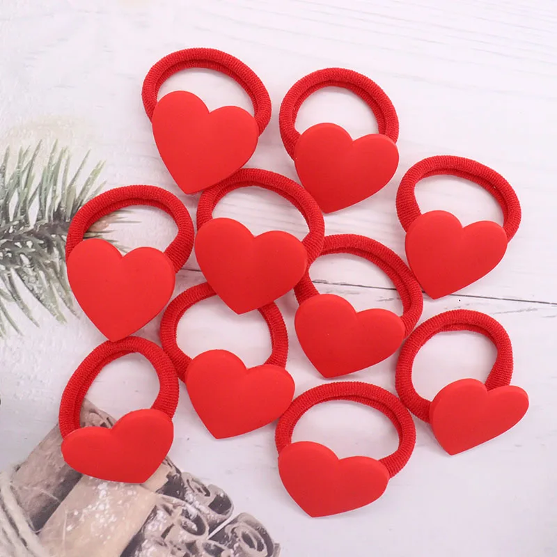 2Pcs/Set New Style Sweet Baby Red Heart Cute Hair Ornaments Children Rubber Bands Scrunchies Elastic Hair Bands Girls Party Gift