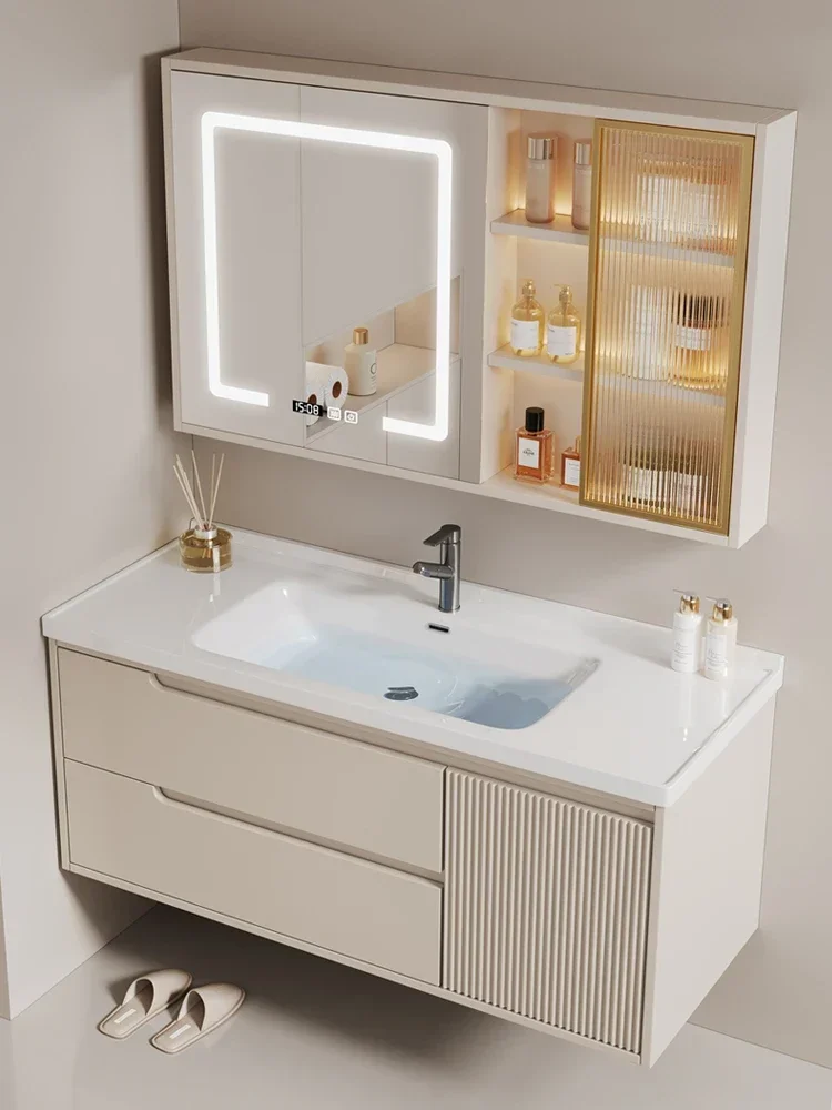 Modern simple bathroom cabinet combination bathroom light luxury intelligent integrated basin