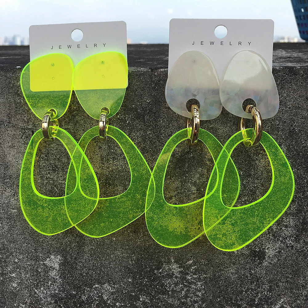 FishSheep Za Big Irregular Acrylic Drop Earrings for Women Statement Large Geometric Circle Long Dangle Earring Female Jewelry