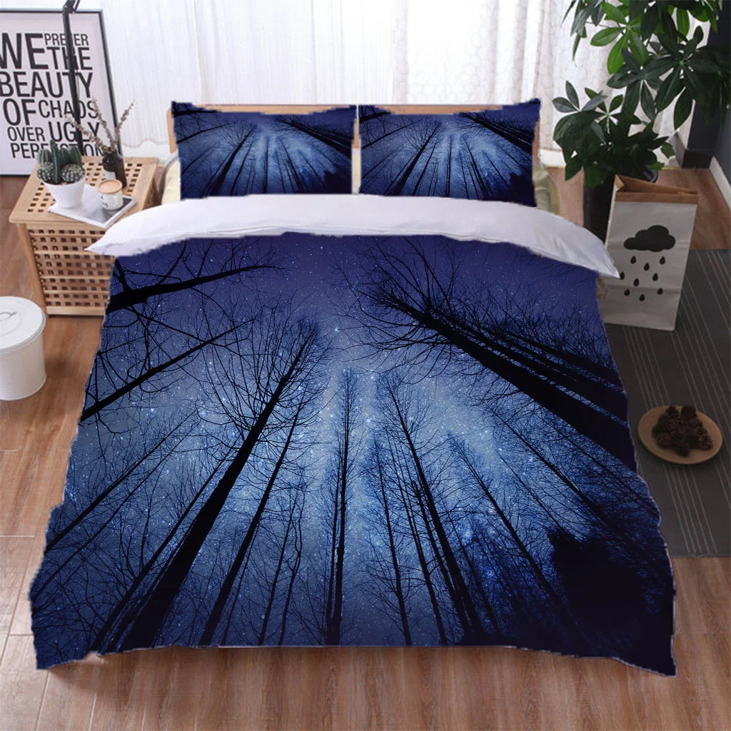 King Duvet Cover Set 3D Botanical Grove Print Bedding Set For Kids Teens Adults,Quilt Cover With Zipper And Pillowcase