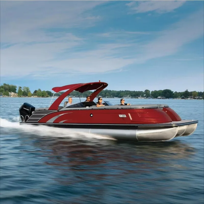 Customized 27ft Aluminium Sport Pontoon Drifting Boat for Outdoor Surfing Fiberglass Fishing Boat Outboard Welded Engine Sale