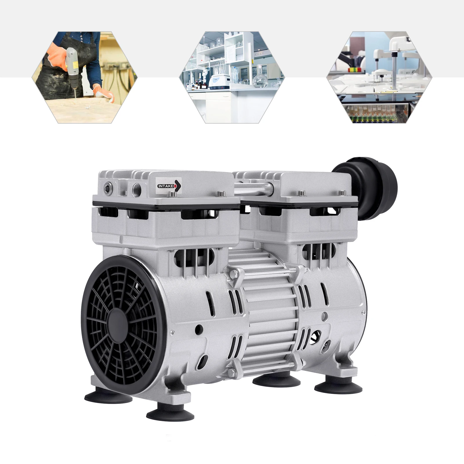 Pompa per Vuoto Senza Olio in Lega di Alluminio 750W, Velocità di Flusso d'Aria 65-70L/min, Classe di Isolamento B per Attrezzature Meccaniche