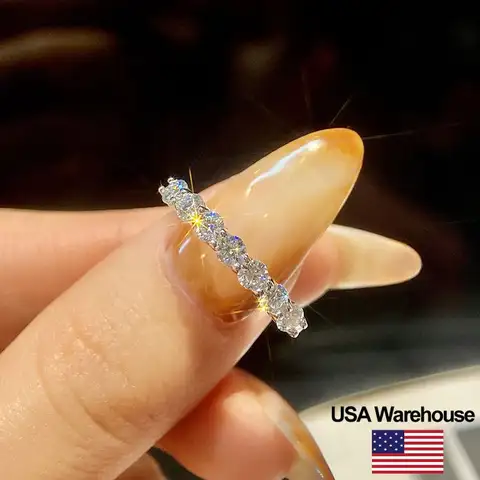 S925 Sterling Silver Fashion Simple 0.1CT Moissanite Diamond Seven Star Row Rings for Women Engagement Wedding Luxury Jewelry