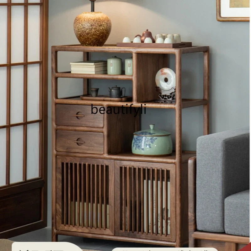 

Black walnut bogu frame solid wood new Chinese tea cabinet storage tea room display rack storage