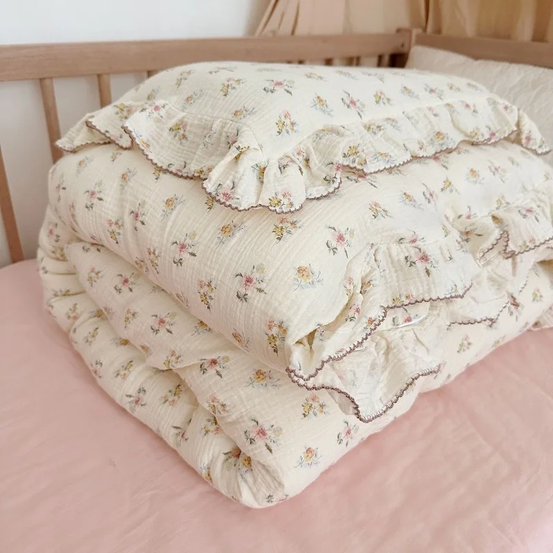 INS Fresh Floral Princess Ruffle Edge Gauze 100% Cotton Duvet Cover Without Filler Simple Home Bed Covers Ruffle Bedding Product