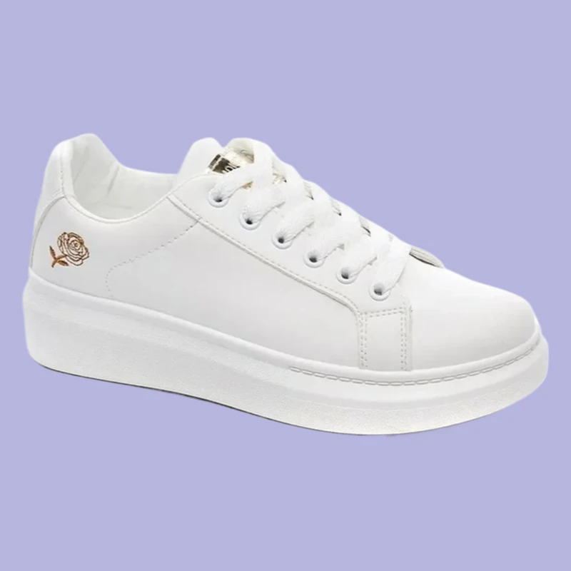 

White Breathable Embroidered Flower Lace-Up Casual Sneakers Zapatos De Mujer Shoes 2025 Women Running Spring Autumn Fashion