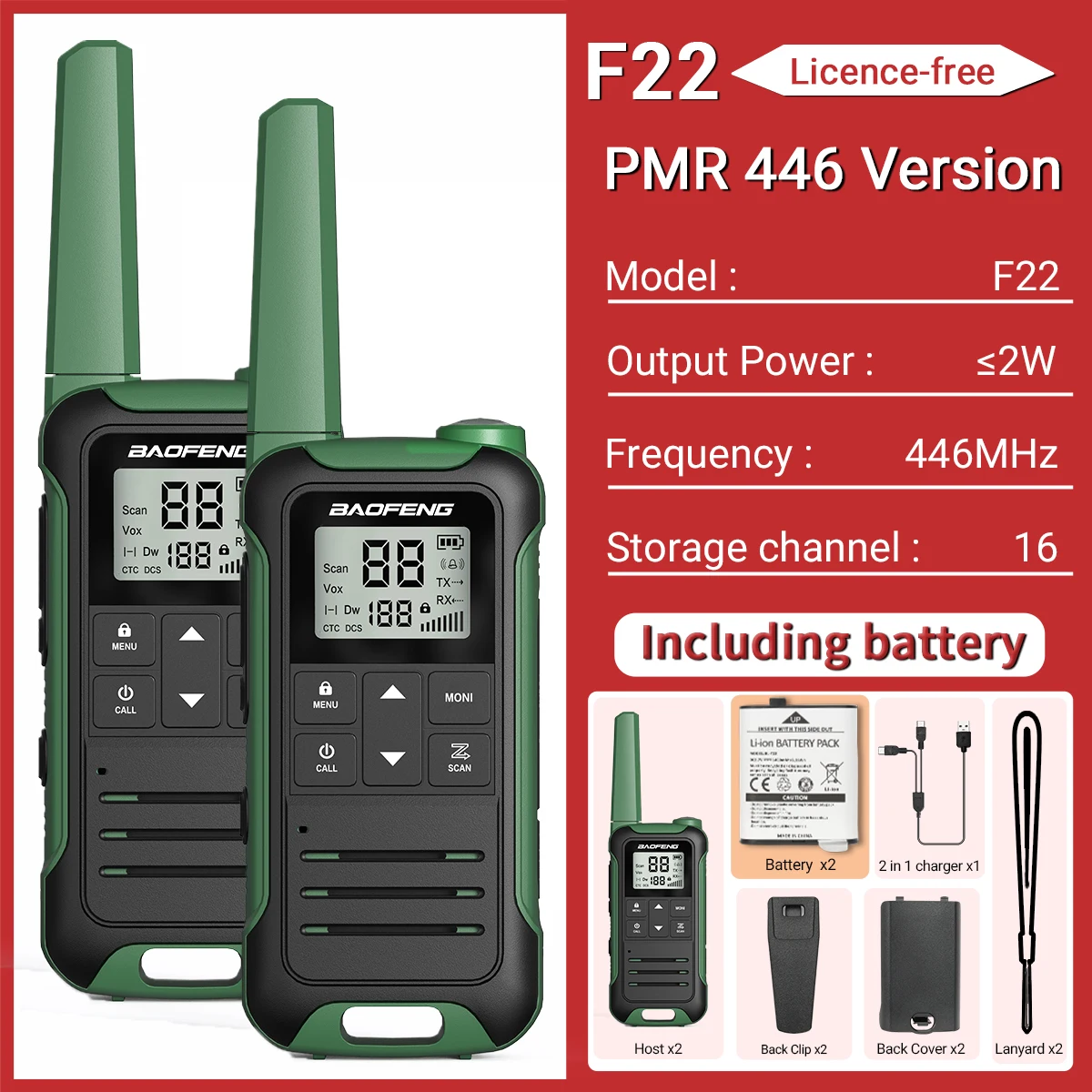 2pcs Baofeng F22 Mini Walkie Talkie PMR Long Range Rechargable Portable Two Way Radio Type-C Charger for Camping Trip image 3