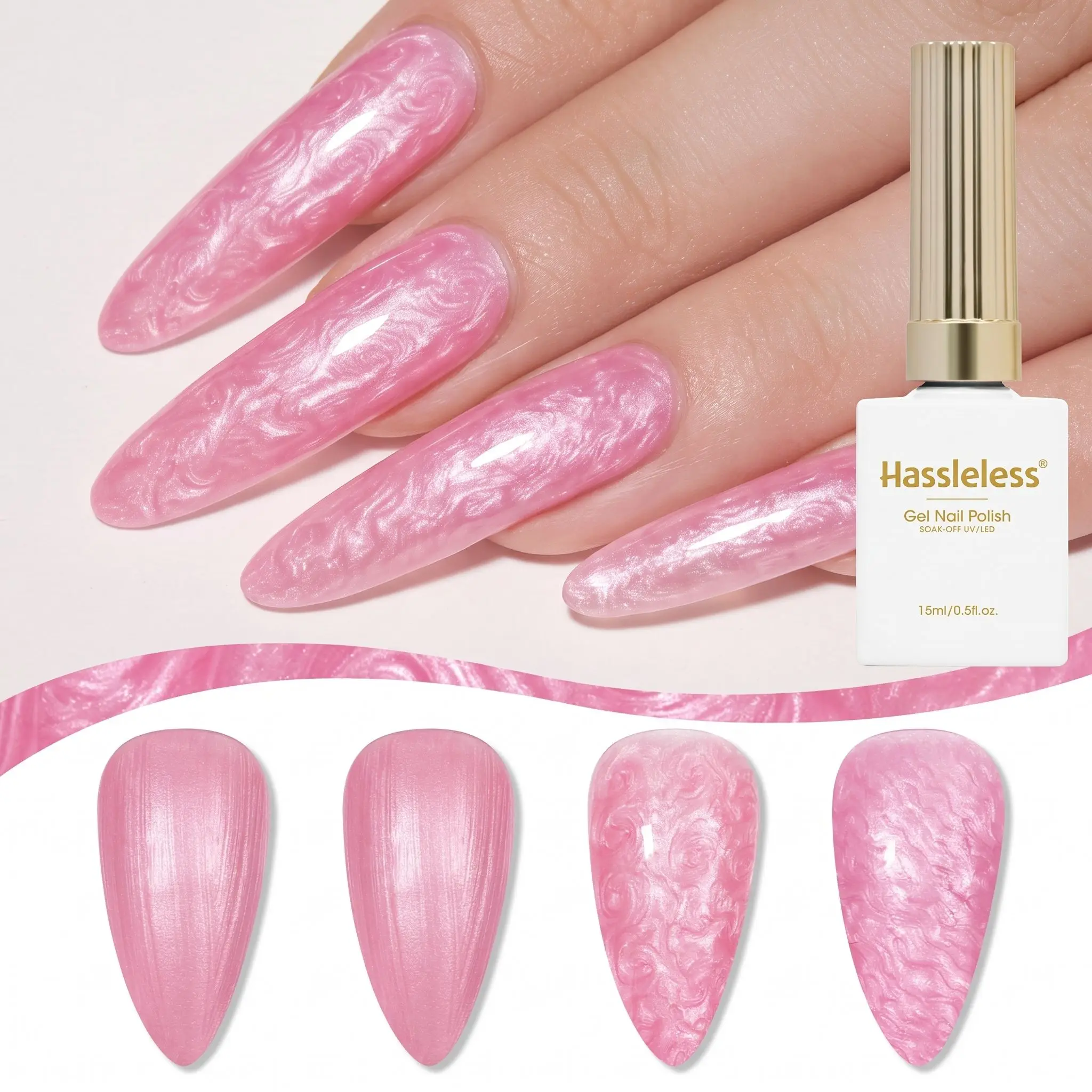 Hassleless Pink Threaded Nail Polish, Individually Packaged, Can Create a Smooth, High-End Shell Thread and Water Ripple Embossed Texture. The Colloid Texture Is Moderately Thick, and the Material Pulls and Shapes Smoo