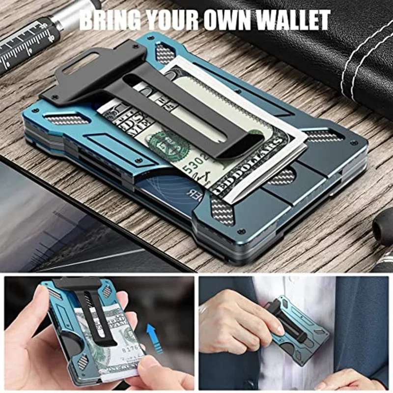 Carbon Fiber Metal Credit Card Holder Mini Aluminum RFID Magic Men's Wallet Mechanical card package Chest Cardholder Case Wallet