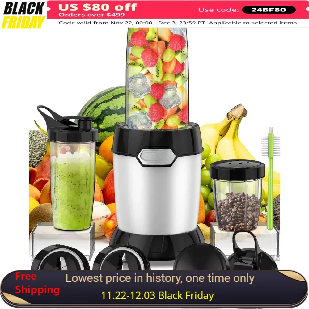 

Blender, Max 1000W High Power with Blending and Grinding, Countertop Blenders with 2 * 27 Oz & 10 Oz Travel Cup and Lid, Mixer